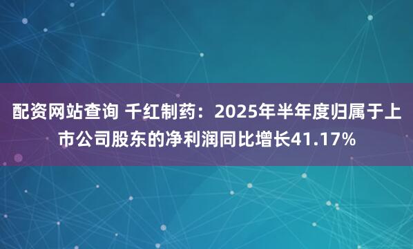 配资网站查询 千红制药：2025年半年度归属于上市公司股东的净利润同比增长41.17%